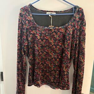 NATURAL LIFE Floral Long Sleeve Velvet , Scoop Neck Top🔥🔥